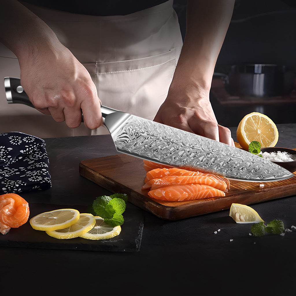 Damascus pattern kitchen knife - огляд і ціна Wok Carbon Steel